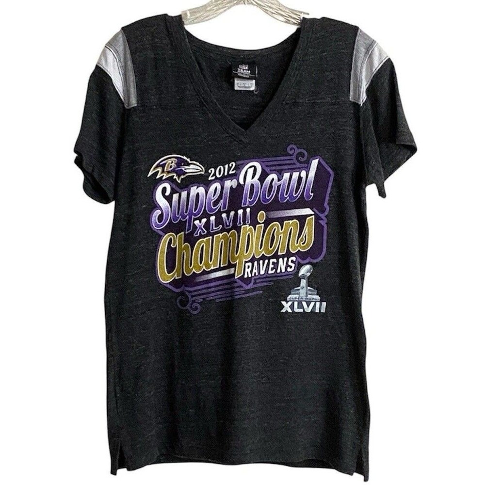 Womens XL Baltimore Ravens NFL T-shirt 2012 Super Bowl XLVII Champions Dark Gray